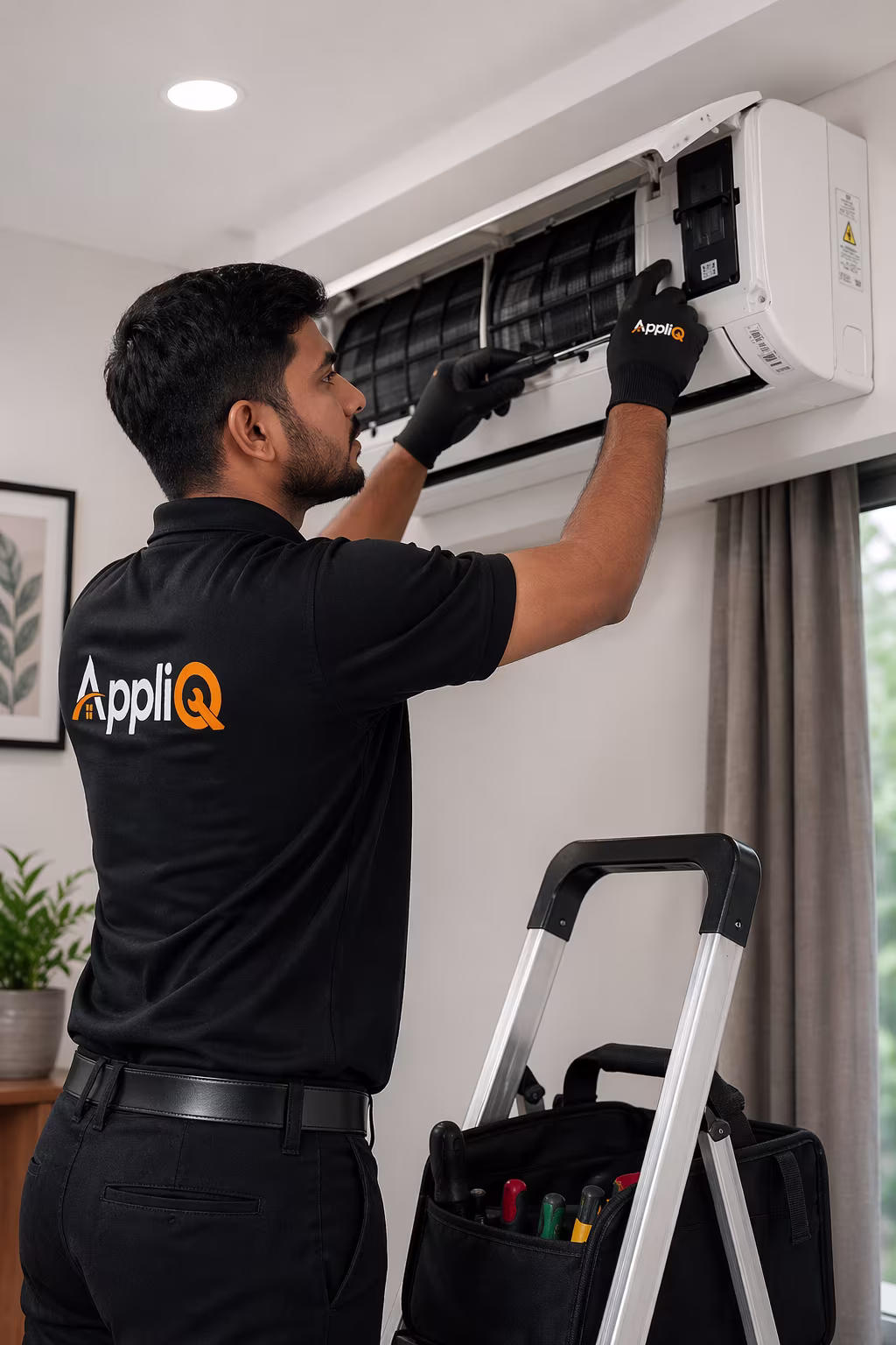 AC technician repairing a unit